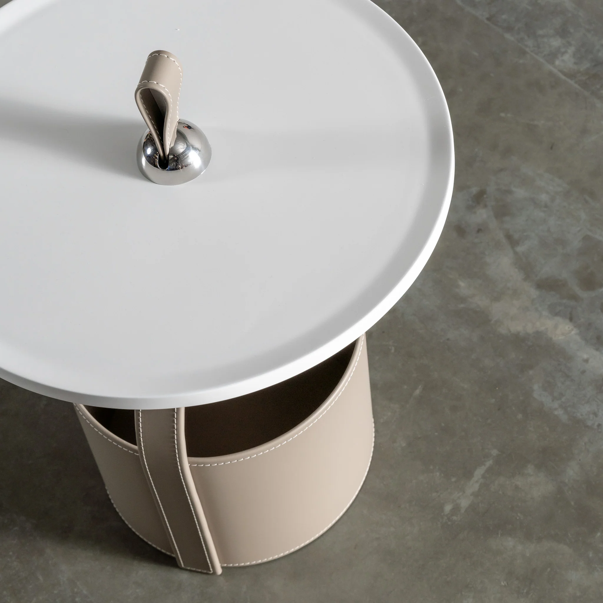 PANZANO TIERED SIDE STORAGE TABLE | KHAKI STONE LEATHER - Image 3