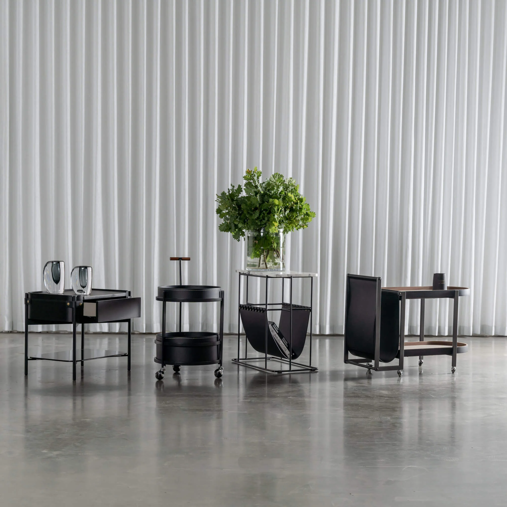 PANZANO TWO TIER STORAGE TROLLEY WITH CASTERS | BLACK NOIR LEATHER - Image 5