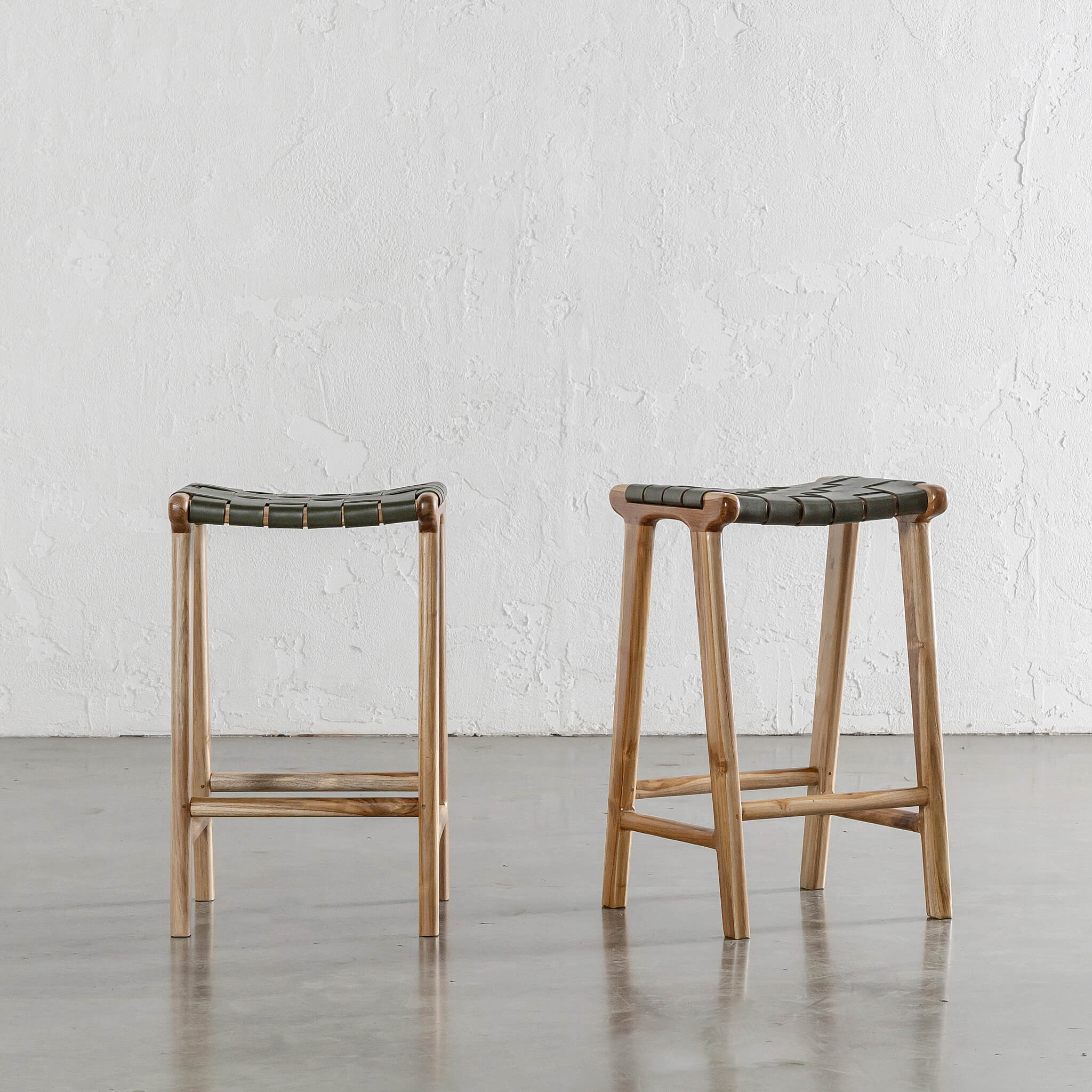 MALAND WOVEN LEATHER COUNTER STOOL | BUNDLE + SAVE | OLIVE LEATHER HIDE