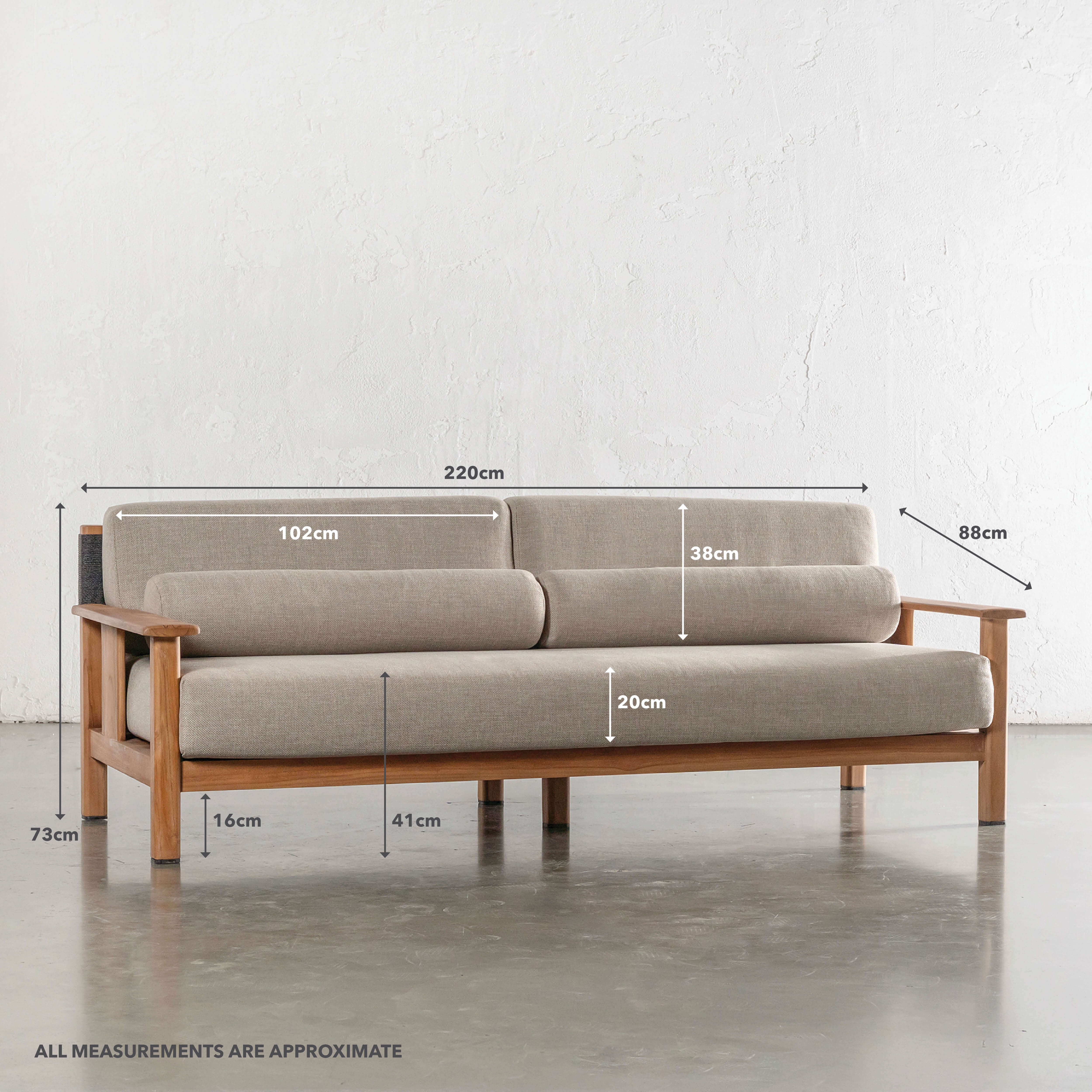 RIVA LEVANTE OUTDOOR 3 PIECE BUNDLE  |  PORTLAND STONE + BLACK NOIR ROPE | NATURAL TEAK FRAME - Image 15