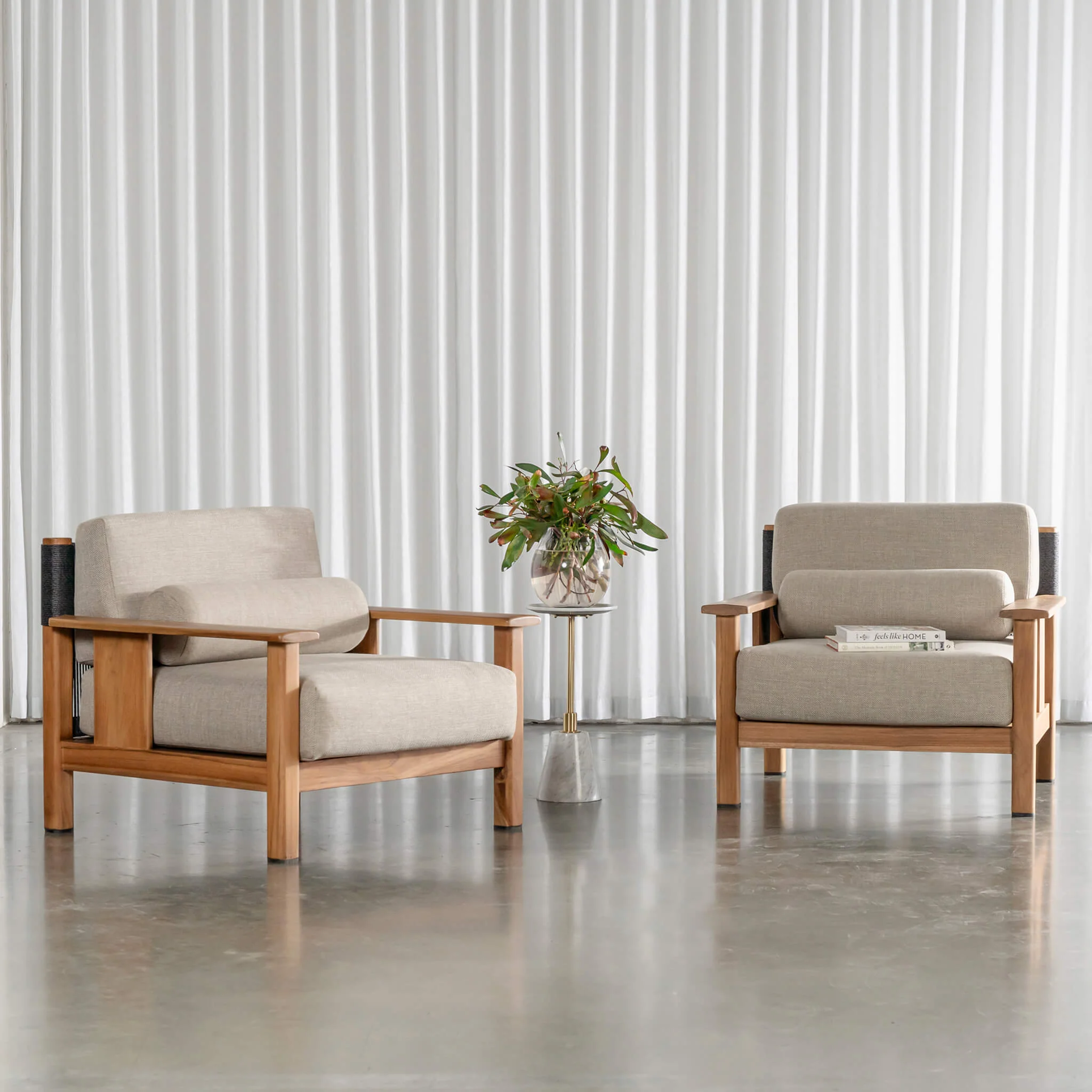RIVA LEVANTE OUTDOOR ARMCHAIR  |  PORTLAND STONE + BLACK NOIR ROPE  |  NATURAL TEAK FRAME - Image 13