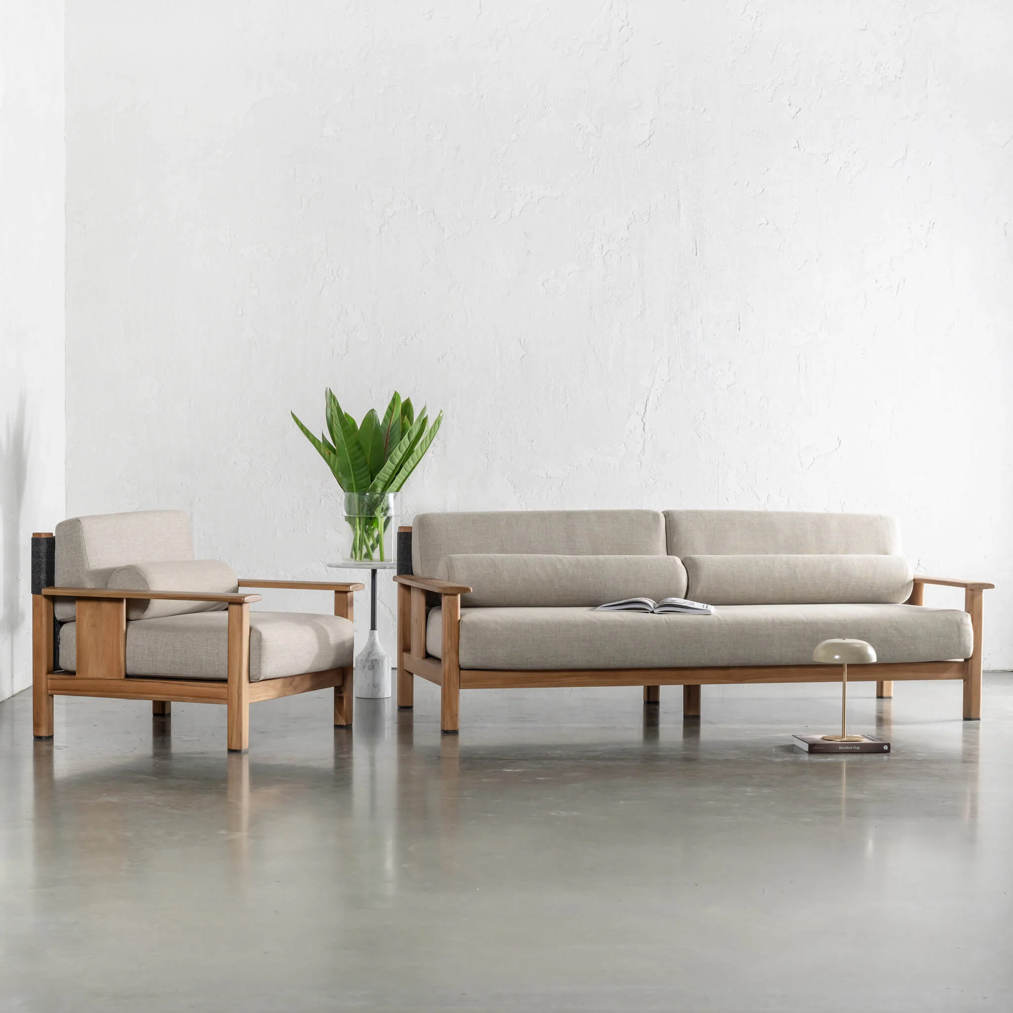 RIVA LEVANTE OUTDOOR 3 SEATER SOFA  |  PORTLAND STONE + BLACK NOIR ROPE  |  NATURAL TEAK FRAME - Image 5