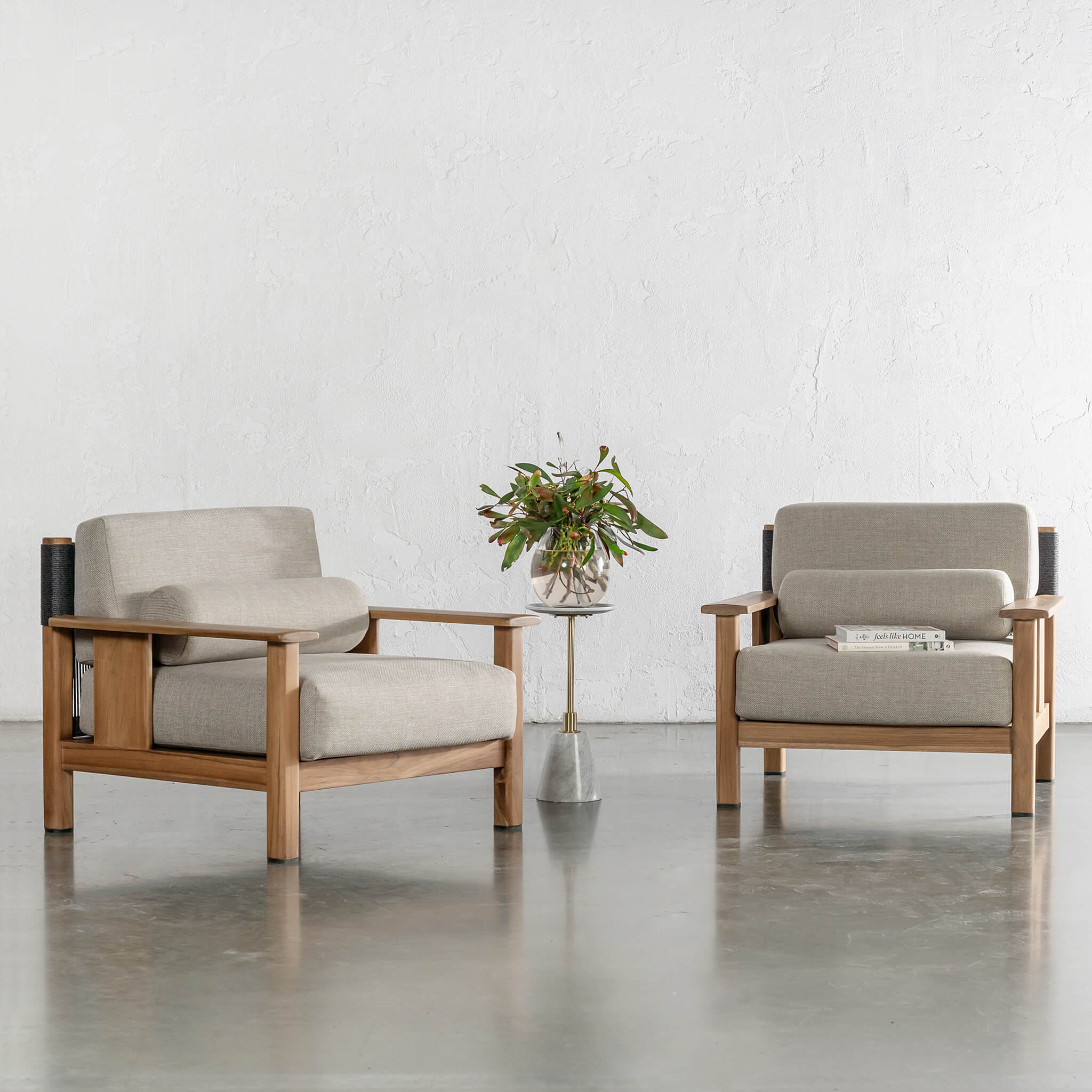 RIVA LEVANTE OUTDOOR ARMCHAIR  |  PORTLAND STONE + BLACK NOIR ROPE  |  NATURAL TEAK FRAME - Image 8