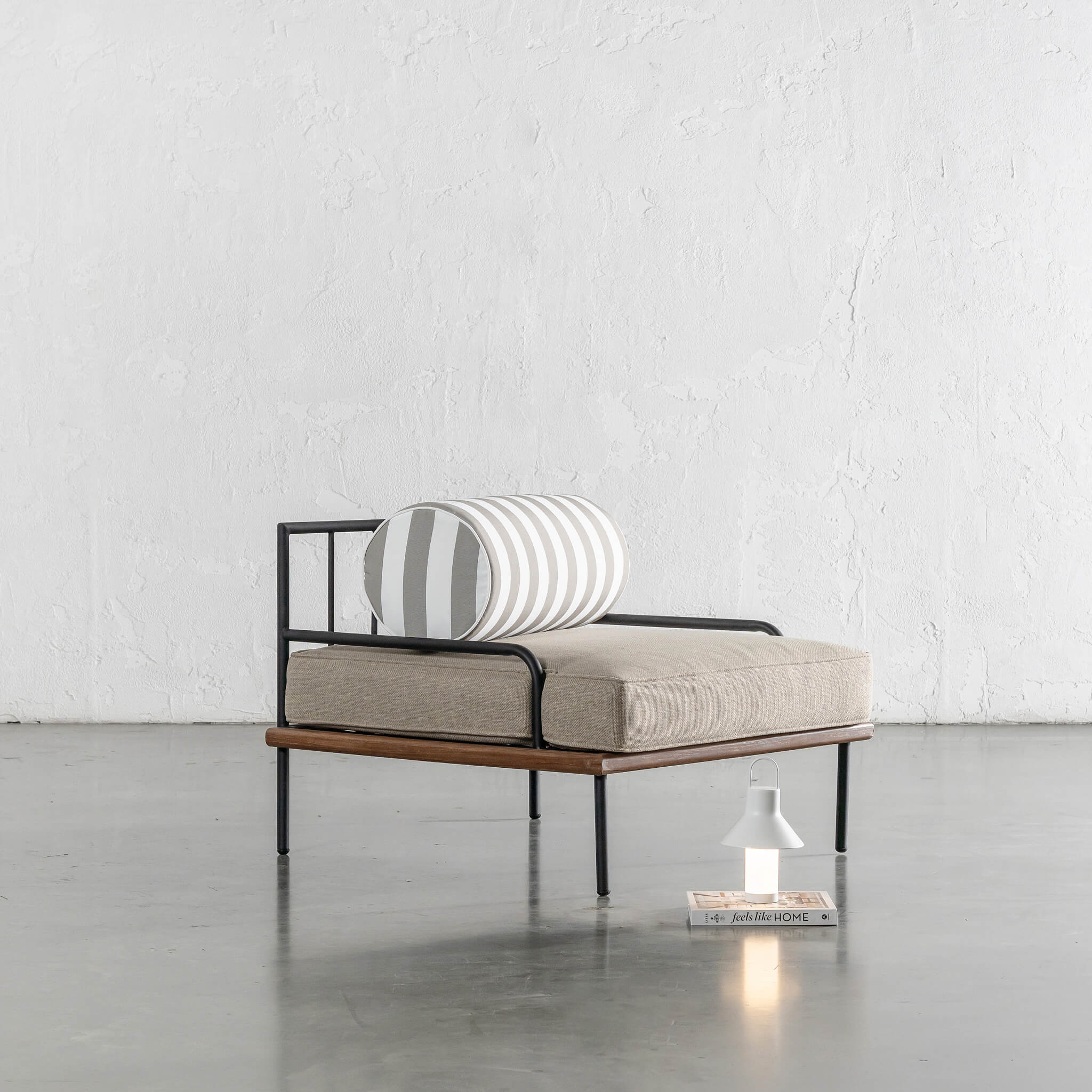 SAN ANDREAS OUTDOOR ARMCHAIR | BALSA STONE + WHITE SEASIDE STRIPE