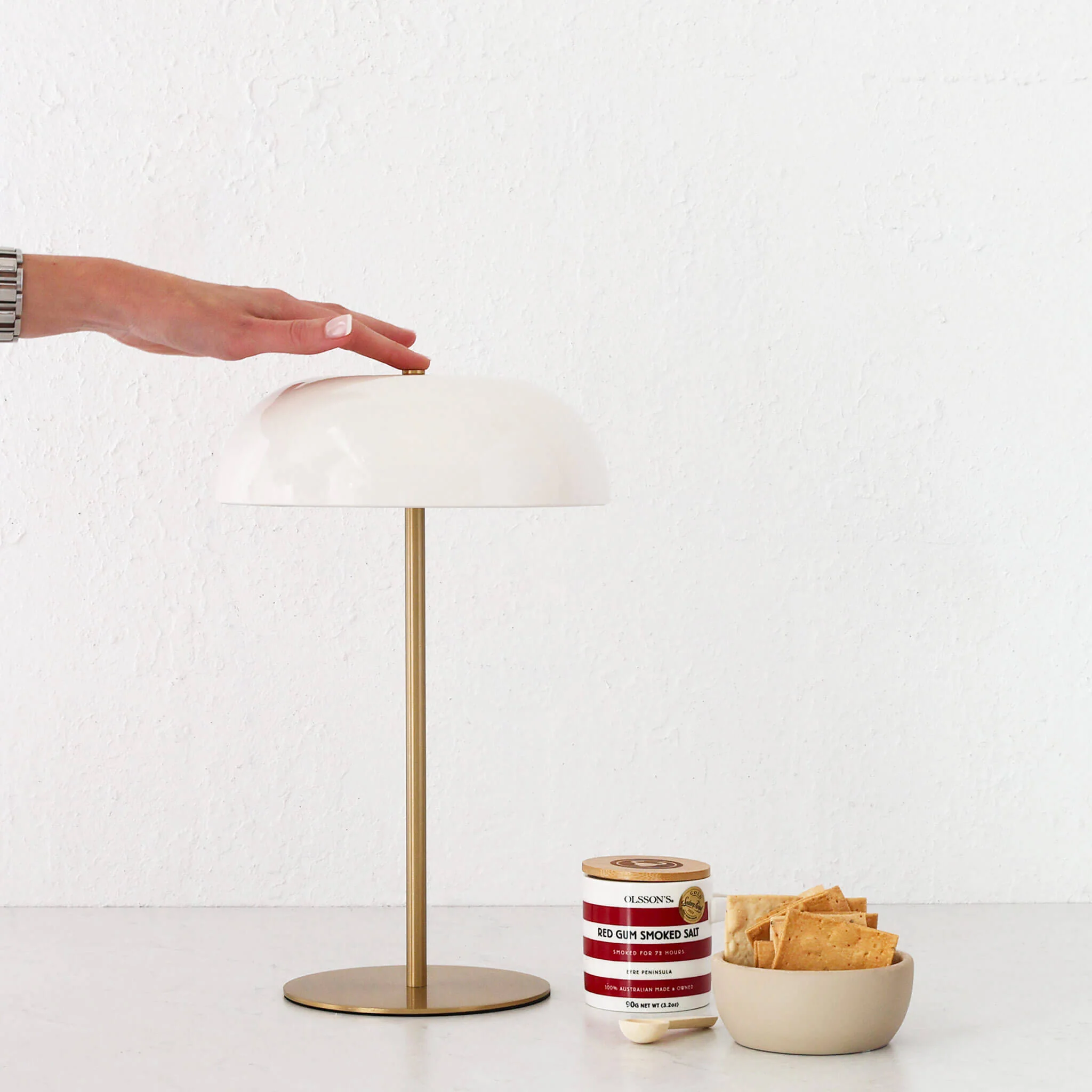 SAO MARTINHO DOME LED RECHARGEABLE INDOOR/OUTDOOR LAMP BUNDLE X2 | 35CM | OFF WHITE + ANTIQUE BRASS - Image 3