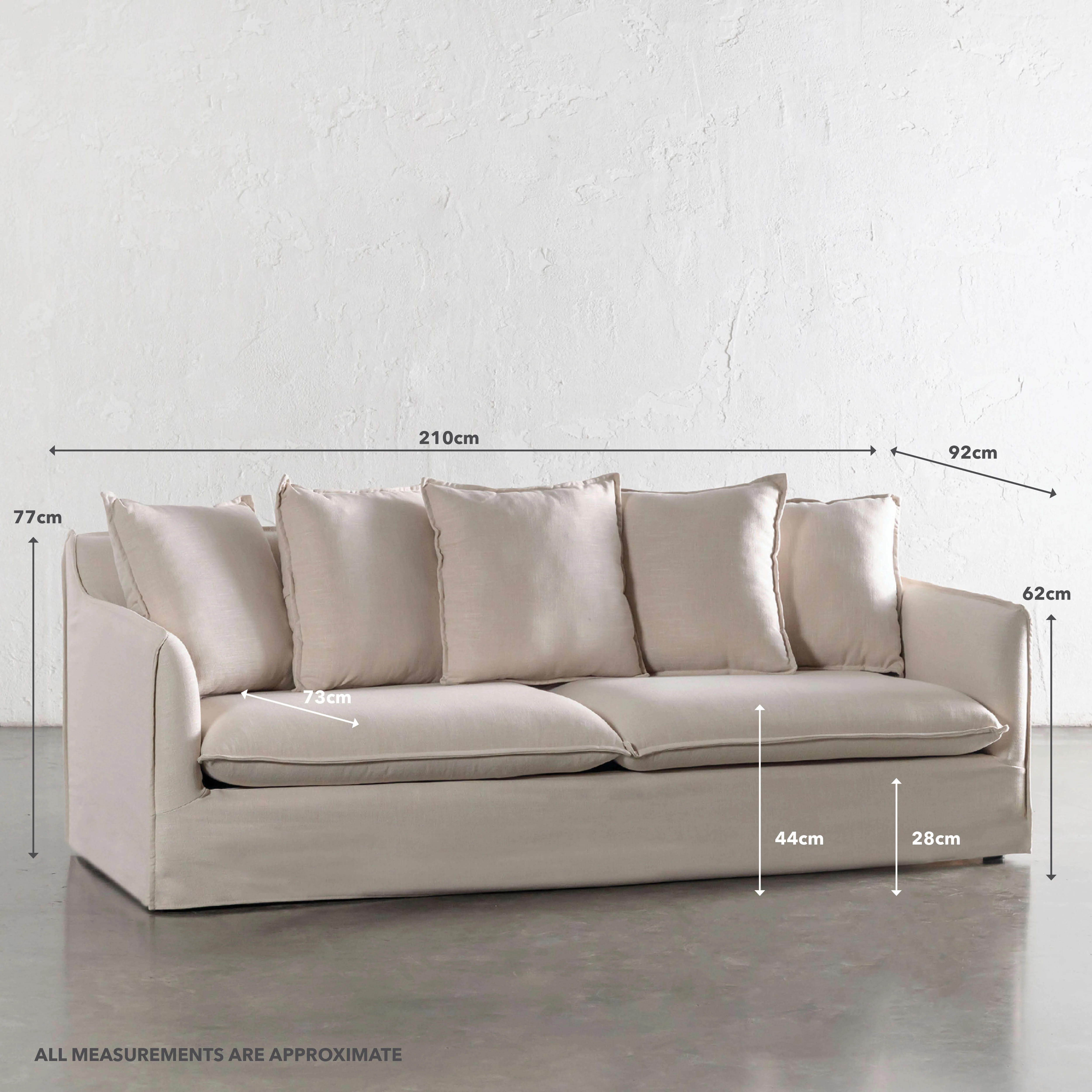 SEVILLA 3 SEATER SLIP COVER SOFA  |  LINEN OATMEAL MIST - Image 7