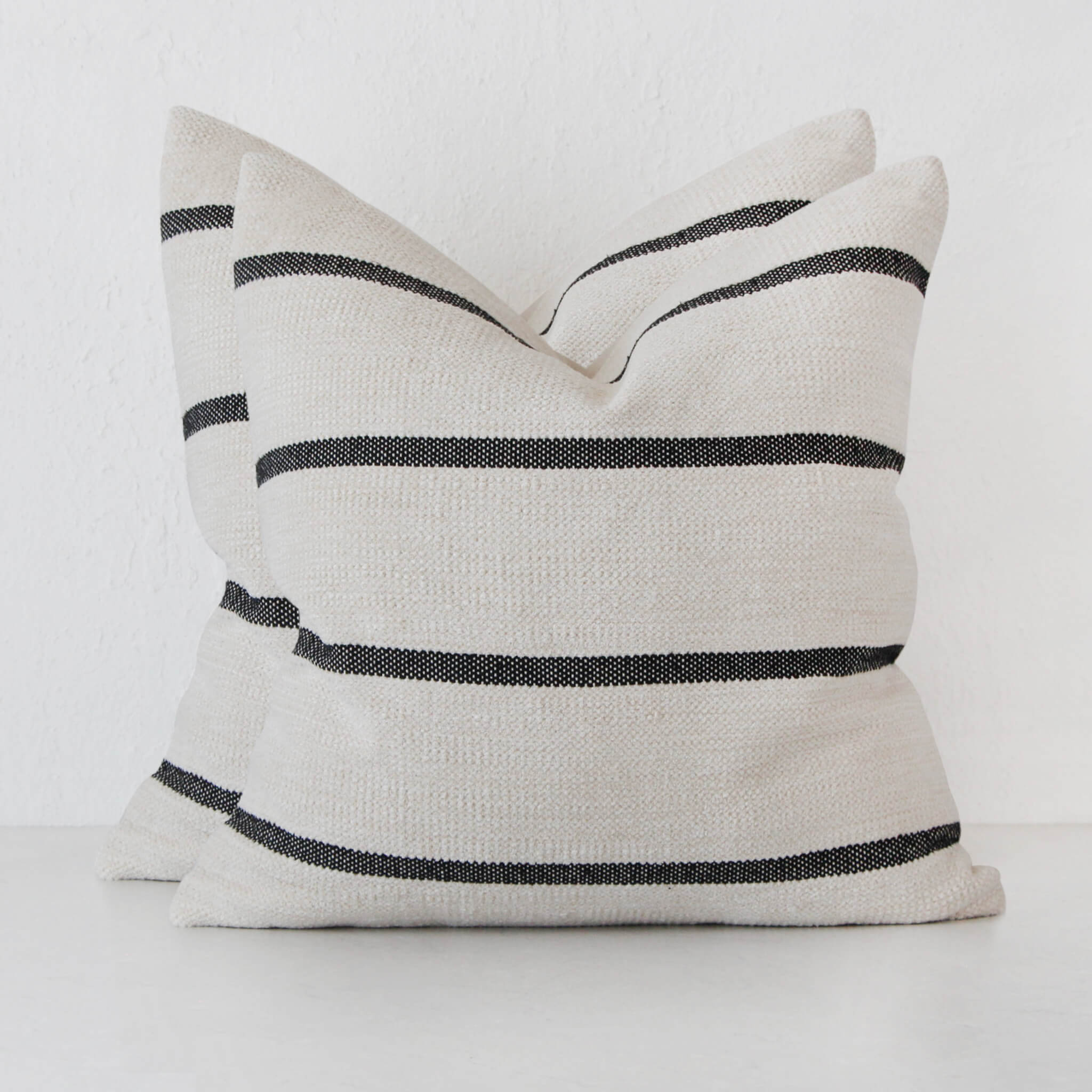 SISOLA HAND WOVEN CUSHION BUNDLE X2 | 60X60CM | IVORY + BLACK STRIPE