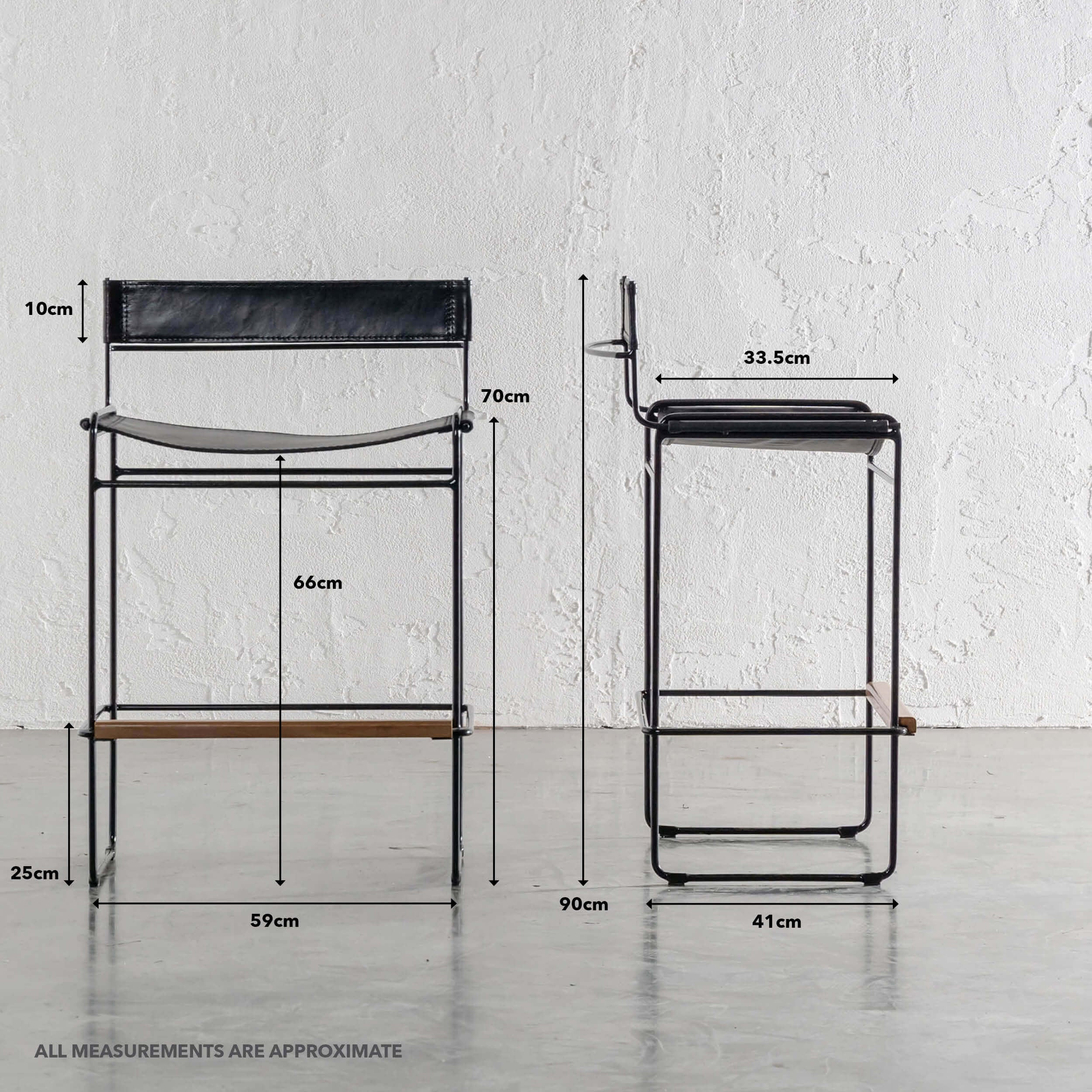 TARO BLACK LEATHER BAR CHAIR  |  BLACK STEEL FRAME - Image 4