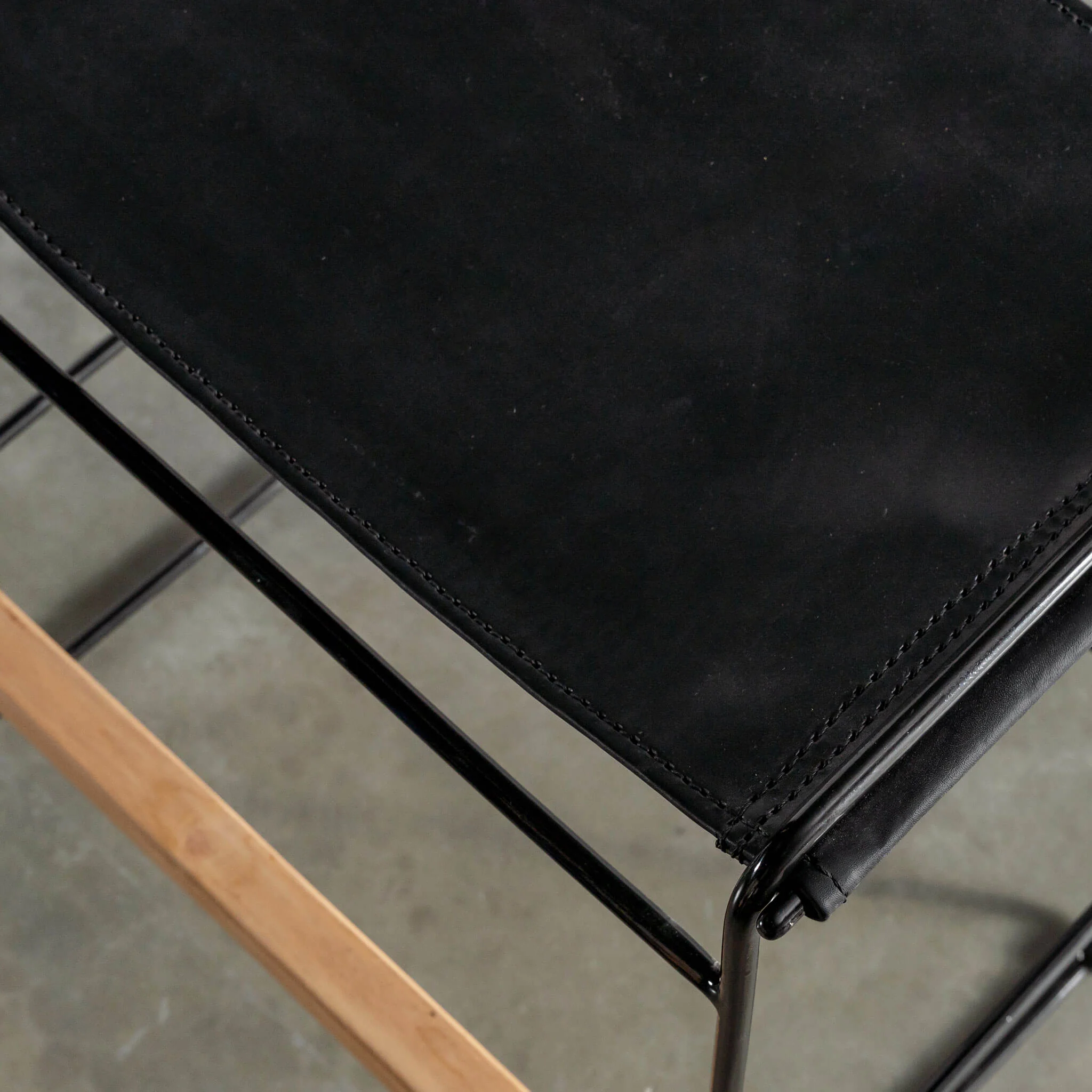 TARO BLACK LEATHER COUNTER STOOL |  BLACK STEEL FRAME - Image 4