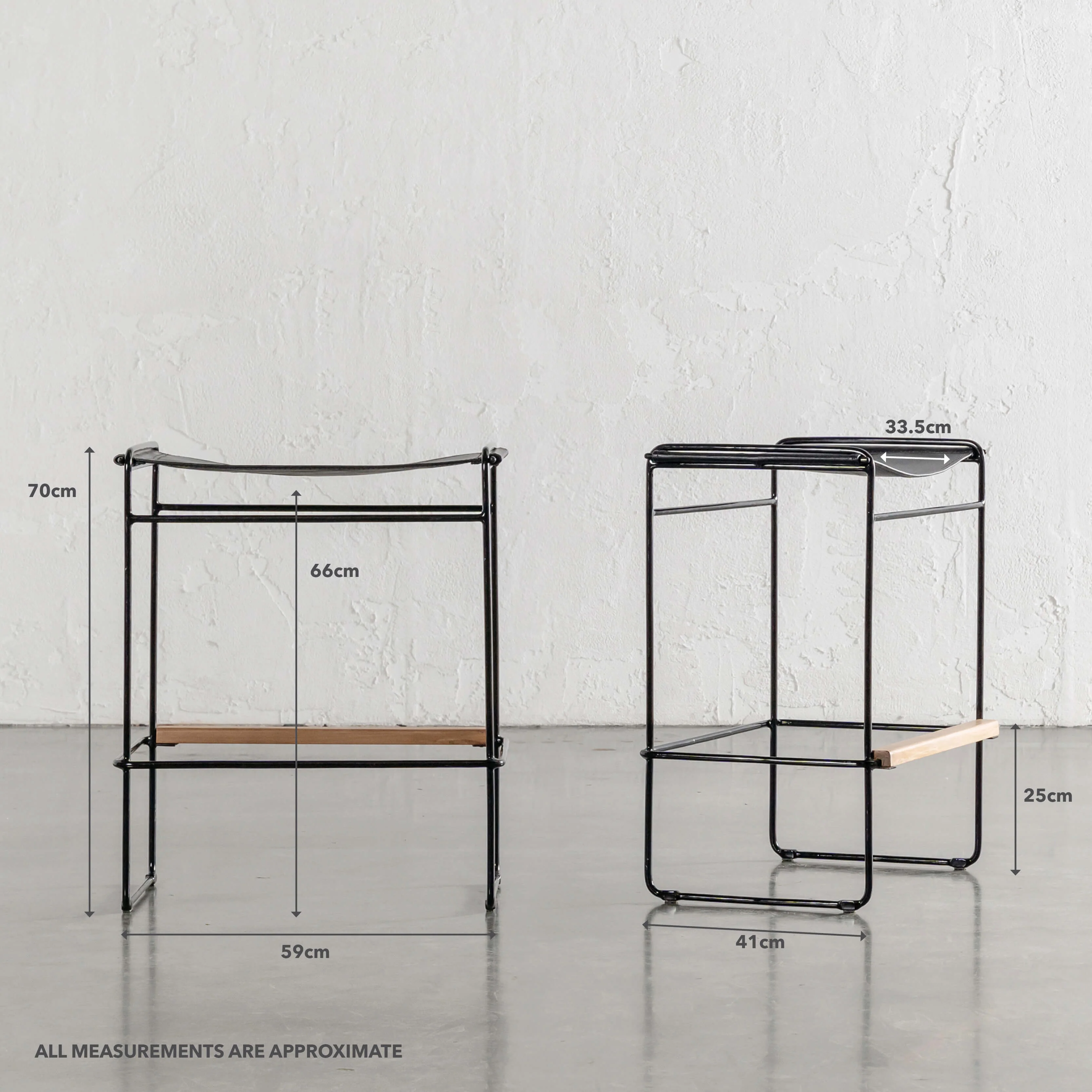 TARO BLACK LEATHER COUNTER STOOL |  BLACK STEEL FRAME - Image 6