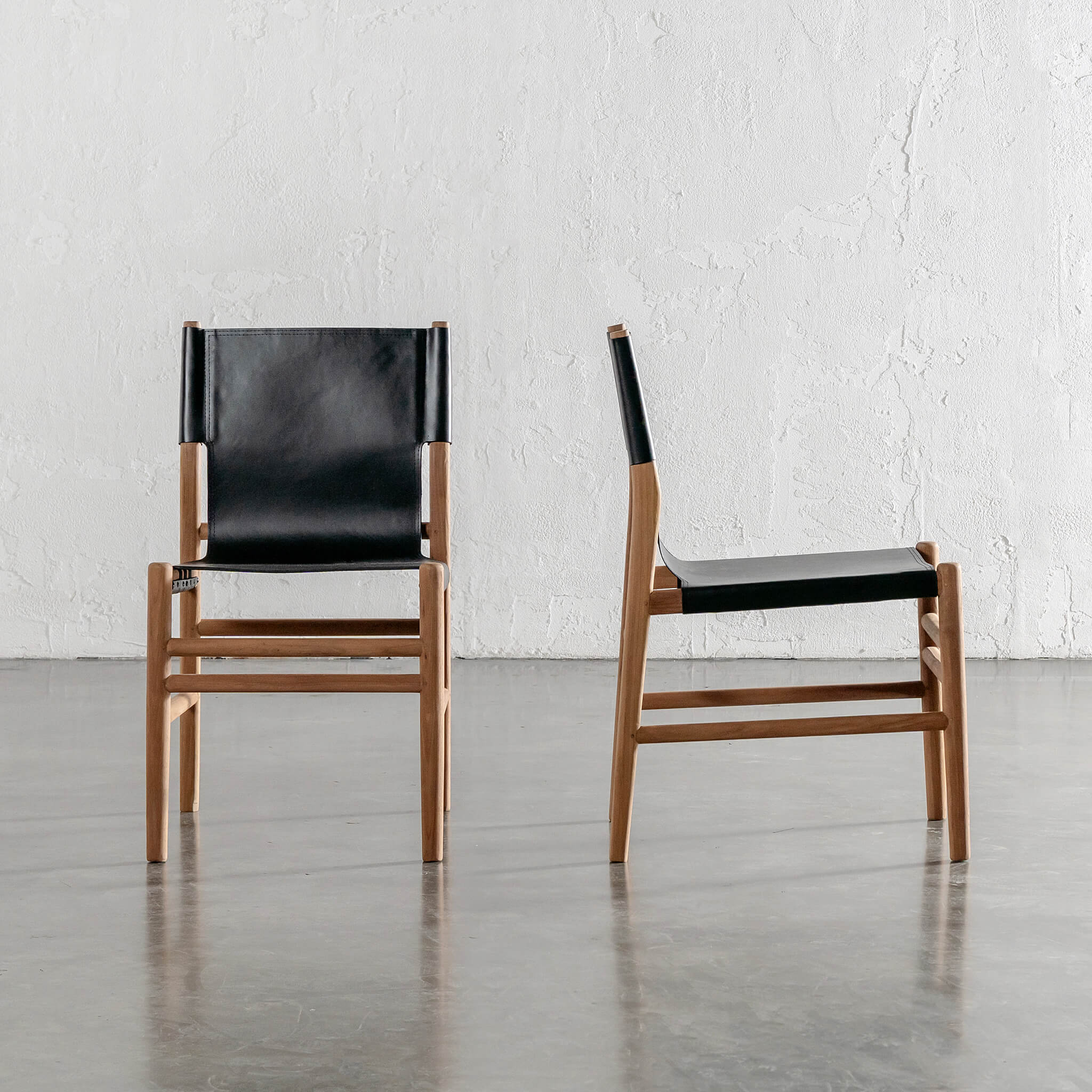 40% LTD SALE  |  TRIENT LEATHER DINING CHAIR | BLACK NOIR + BRUSHED TEAK