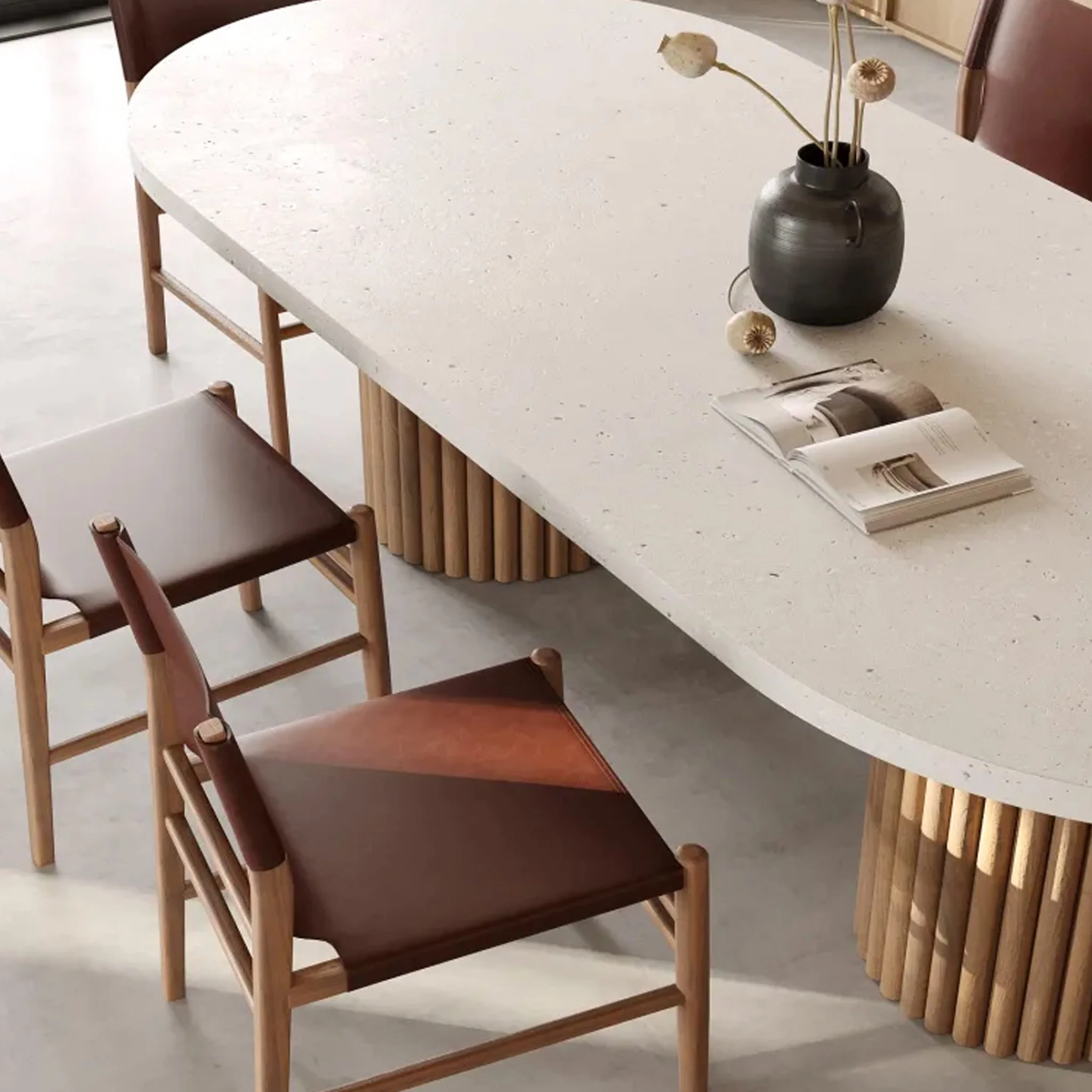 TRIENT LEATHER DINING CHAIR | NUTMEG HUSK + BRUSHED TEAK - Image 10