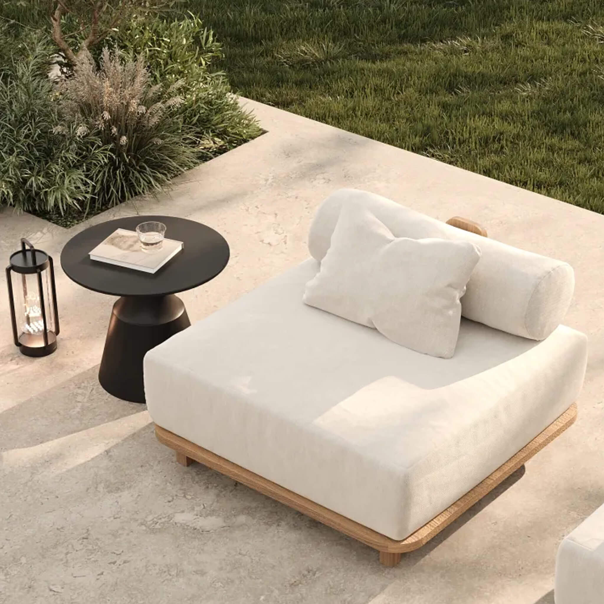 VALLE GRANDE OUTDOOR ARMCHAIR | TRAVERTINE FOG + TEAK - Image 2