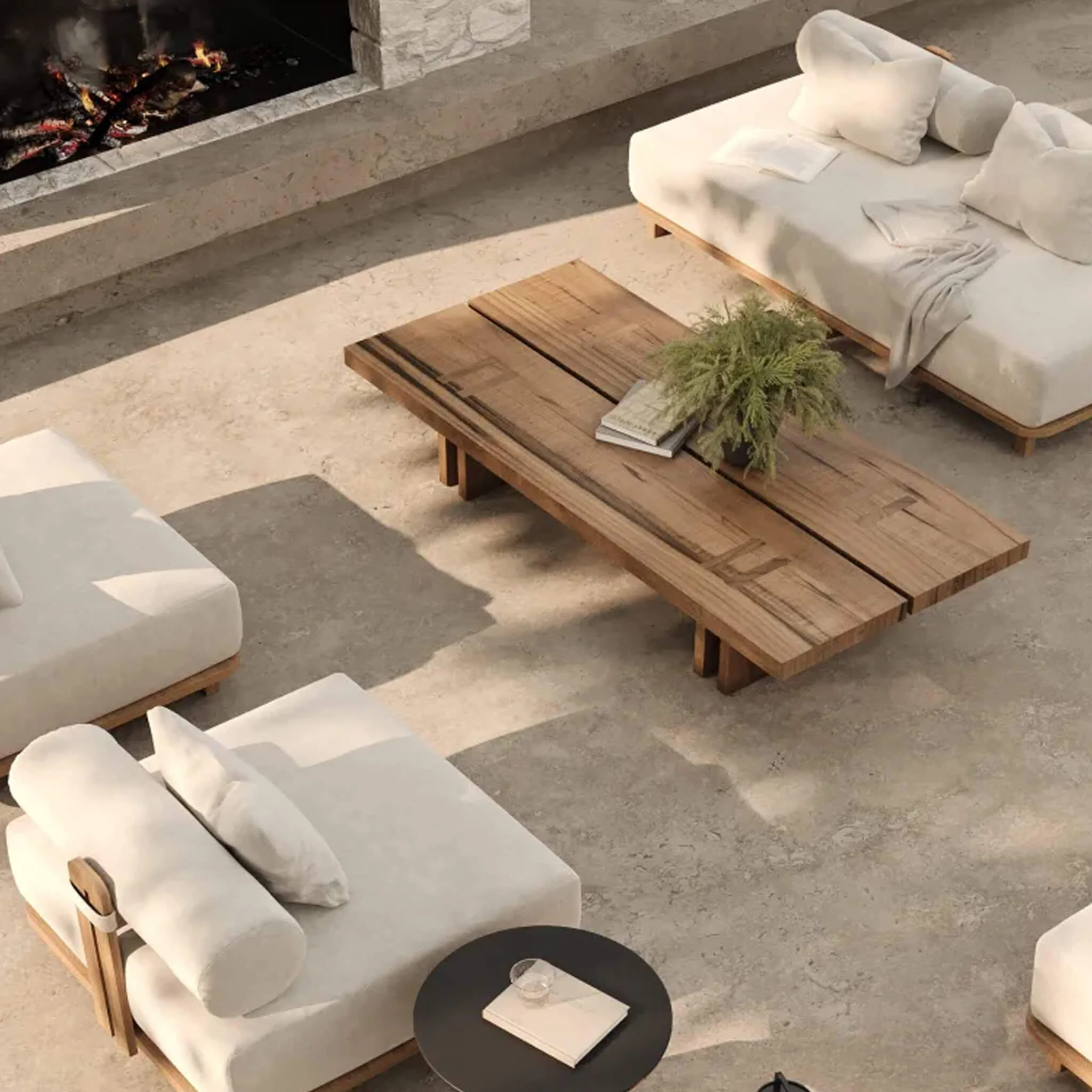 VALLE GRANDE OUTDOOR 2 SEATER SOFA  |  TRAVERTINE FOG + TEAK - Image 9
